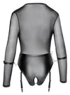 Schwarzer tief dekolletierter Straps-Body mit Powernet-Oberteil und offenem Slip von Cottelli BONDAGE – Ansicht 7
