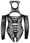 Schwarzer Body ouvert in Spitzenoptik mit Cut-outs und ¾-Arm von NO:XQSE – Ansicht 6