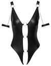 Schwarzer Stringbody ouvert im Mattlook mit Fesselriemen und Karabinerketten von Cottelli BONDAGE – Ansicht 6