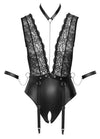 Schwarzer tief dekolletierter Strapsbody ouvert aus Spitze und Mattlook von Cottelli BONDAGE – Ansicht 6