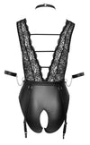 Schwarzer tief dekolletierter Strapsbody ouvert aus Spitze und Mattlook von Cottelli BONDAGE – Ansicht 7