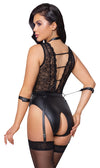 Schwarzer tief dekolletierter Strapsbody ouvert aus Spitze und Mattlook von Cottelli BONDAGE – Ansicht 5