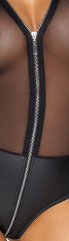 Schwarzer transparenter Langarm-Body aus Powernet mit Mattlook-Höschenteil von Cottelli PARTY – Ansicht 7