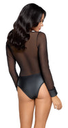 Schwarzer transparenter Langarm-Body aus Powernet mit Mattlook-Höschenteil von Cottelli PARTY – Ansicht 6