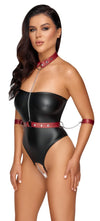 Schwarzer schulterfreier Stringbody ouvert mit abnehmbarem rotem Harness von Cottelli BONDAGE – Ansicht 4