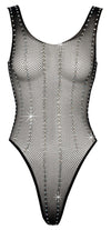 Schwarzer Body aus Netzmaschen mit Strass in Längsstreifen-Optik von Fantasy by Cottelli – Ansicht 6