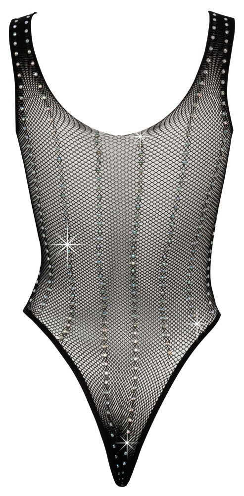 Schwarzer Body aus Netzmaschen mit Strass in Längsstreifen-Optik von Fantasy by Cottelli – Ansicht 7