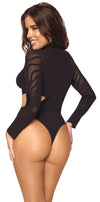Schwarzer nahtloser Langarm-Body mit Streifenmuster, Cut-Outs und Strass von Fantasy by Cottelli – Ansicht 4