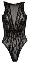 Schwarzer Body aus Stretchmaterial mit Strass-Besatz und Rankenoptik von Fantasy by Cottelli – Ansicht 5