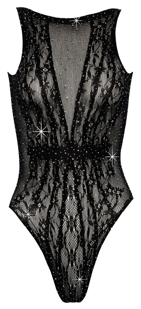 Schwarzer Body aus Stretchmaterial mit Strass-Besatz und Rankenoptik von Fantasy by Cottelli – Ansicht 5