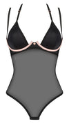 Schwarzer eleganter Body Selinne aus Stretch-Netz mit Mikrofaser-Cups von Obsessive – Ansicht 5