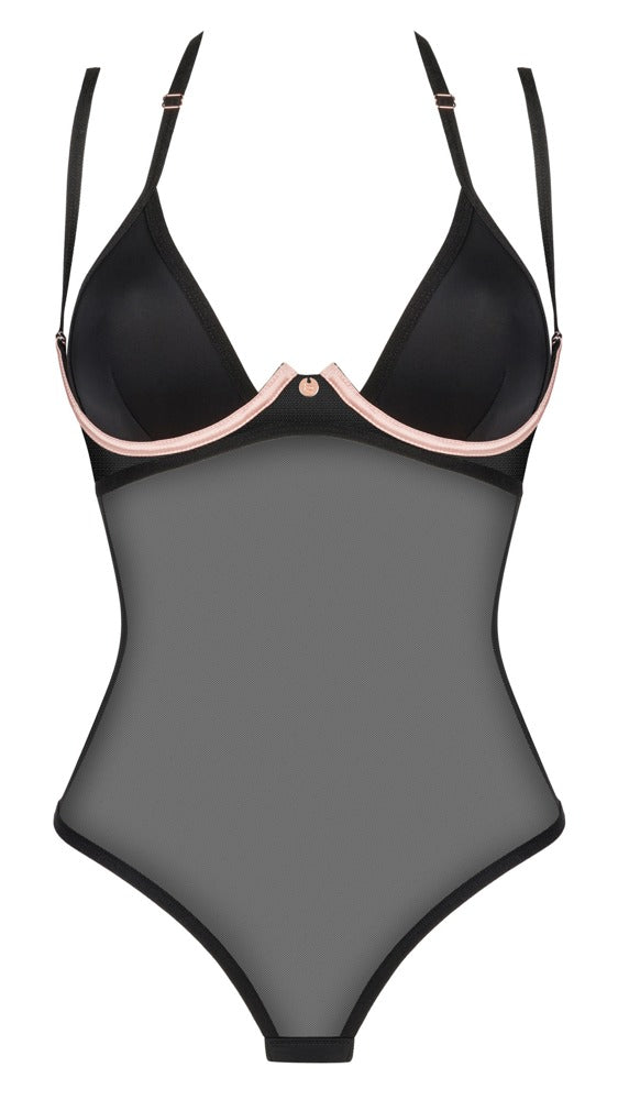 Schwarzer eleganter Body Selinne aus Stretch-Netz mit Mikrofaser-Cups von Obsessive – Ansicht 5