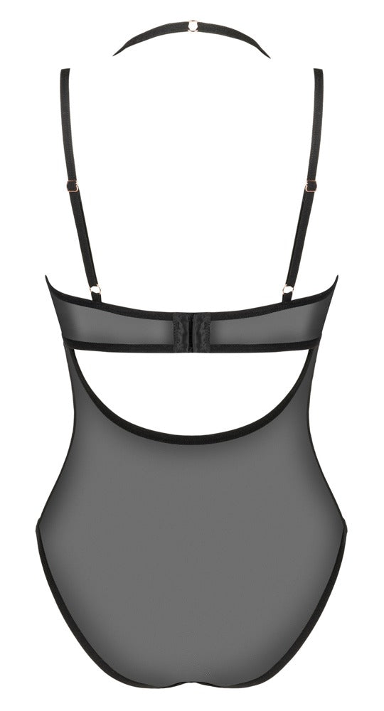 Schwarzer eleganter Body Selinne aus Stretch-Netz mit Mikrofaser-Cups von Obsessive – Ansicht 6