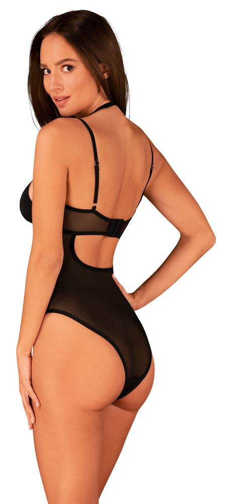 Schwarzer eleganter Body Selinne aus Stretch-Netz mit Mikrofaser-Cups von Obsessive – Ansicht 4