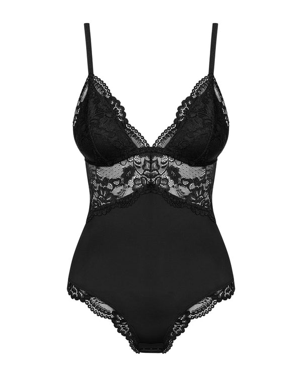 Schwarzer Body 810-TED-1 aus Stretchmaterial mit feiner Spitze von Obsessive – Ansicht 6