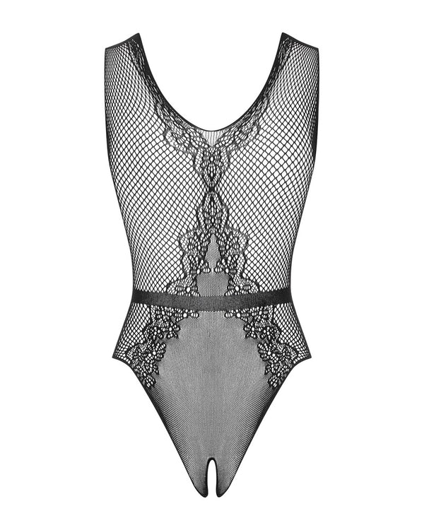 Schwarzer knapper Body ouvert B115 aus Netz mit eingewebter Spitze von Obsessive – Ansicht 7