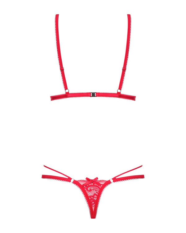 Roter Stringbody Lovlea aus elastischer Spitze mit Riemchen von Obsessive – Ansicht 4