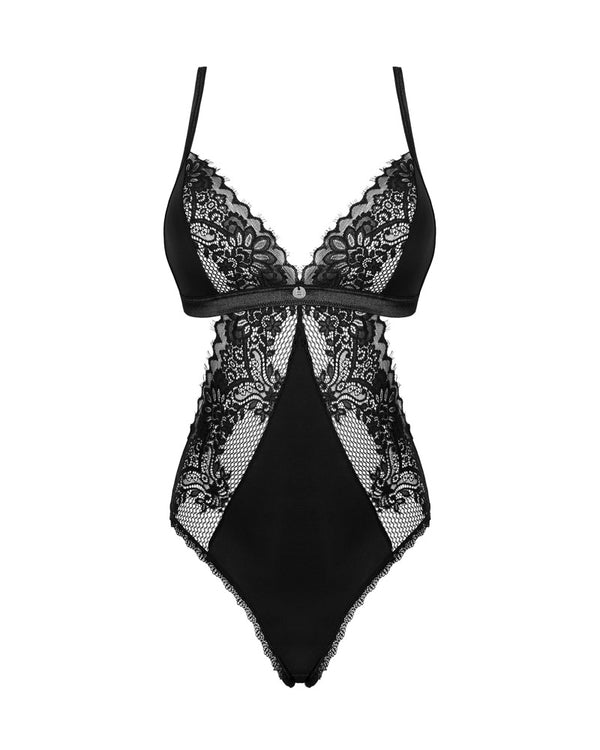 Schwarzer knapper Body Maderris aus Stretchmaterial und Spitze von Obsessive – Ansicht 3