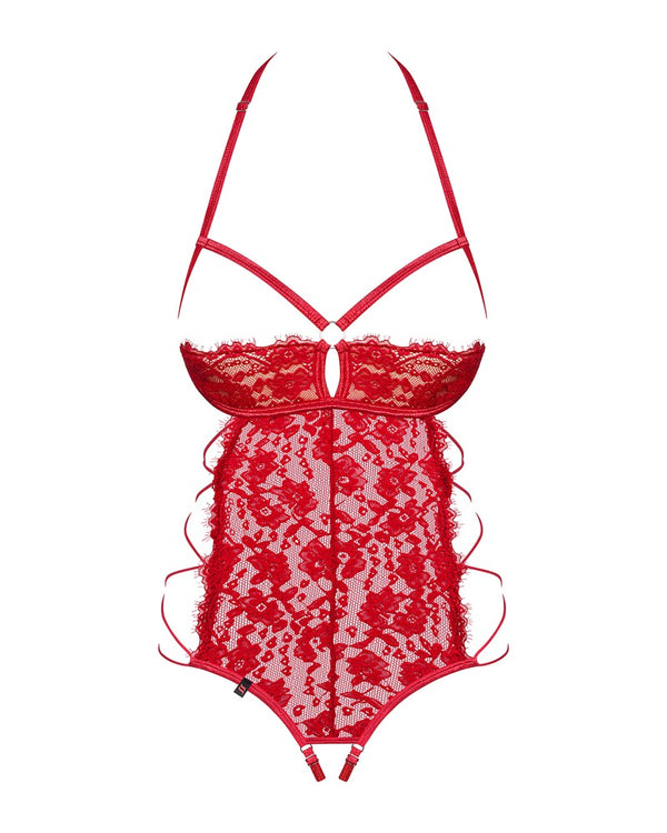 Roter Iosa-Teddy mit offenem Schritt und Spitze von Obsessive – Ansicht 3