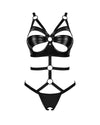 Schwarzer Body ouvert Armares in Harness-Optik mit Wetlook von Obsessive – Ansicht 3