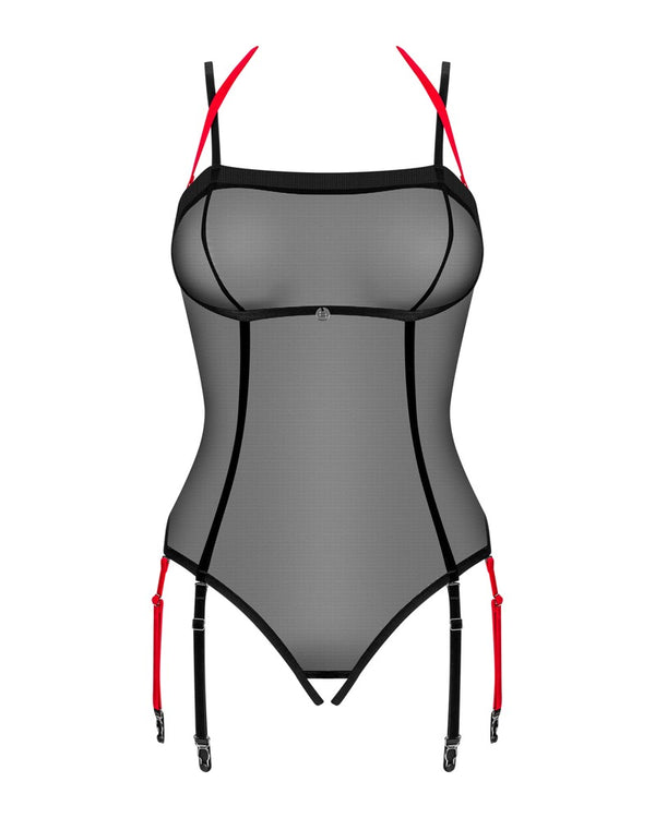 Schwarzer semitransparenter Stringbody Glandez mit abnehmbarem Neckholder von Obsessive – Ansicht 3