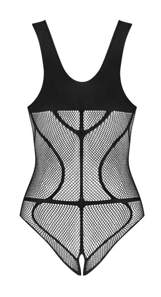 Schwarzer hochelastischer Body ouvert B336 aus Mesh in Harness-Optik von Obsessive – Ansicht 4