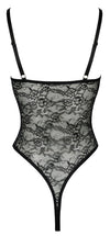 Schwarzer Riostring-Body ouvert aus Blütenspitze mit Riemchen und Ringen von Cottelli – Ansicht 8