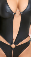 Schwarzer Langarm-Body ouvert im Mattlook mit Ringen und Raffung von Cottelli – Ansicht 5