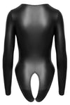 Schwarzer Langarm-Body ouvert im Mattlook mit Ringen und Raffung von Cottelli – Ansicht 8