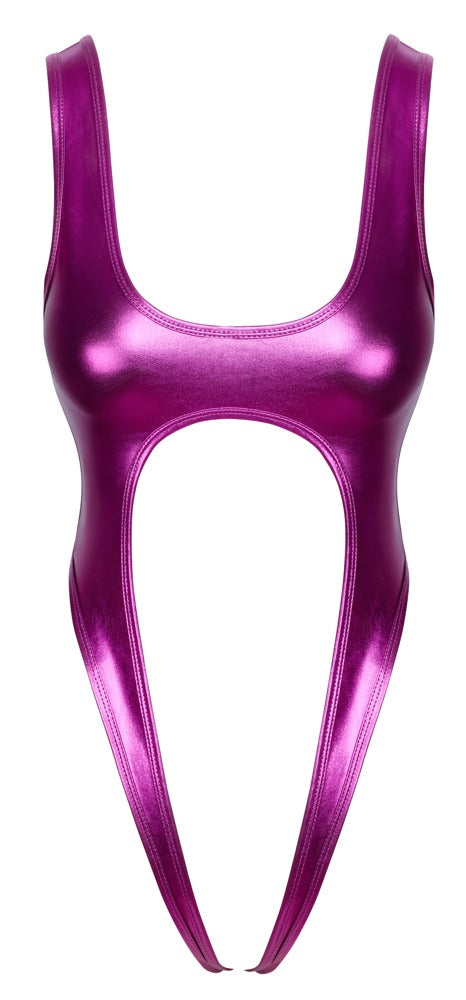 Pinkfarbener minimalistischer Body aus Glanzmaterial in Metallic-Pink von Cottelli – Ansicht 5