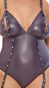 Dunkellila Stringbody im Mattlook mit abnehmbaren Bein- und Handfesseln von Cottelli BONDAGE – Ansicht 5