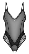 Schwarz-transparenter Ouvert-Body Blomentis aus Stretchtüll mit Spitze von Obsessive – Ansicht 7