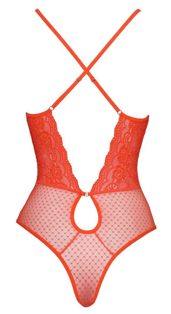 Korallfarbener Riobody aus Spitze und Pünktchen-Tüll mit Schleifchen von Fantasy by Cottelli – Ansicht 5