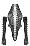 Schwarzes Transparent-Set mit Riobody und langen Handschuhen in Tigerstreifen-Optik von Fantasy by Cottelli – Ansicht 5