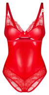 Roter Body Aliosa im Glanz-Look mit feiner Floral-Spitze von Obsessive – Ansicht 5