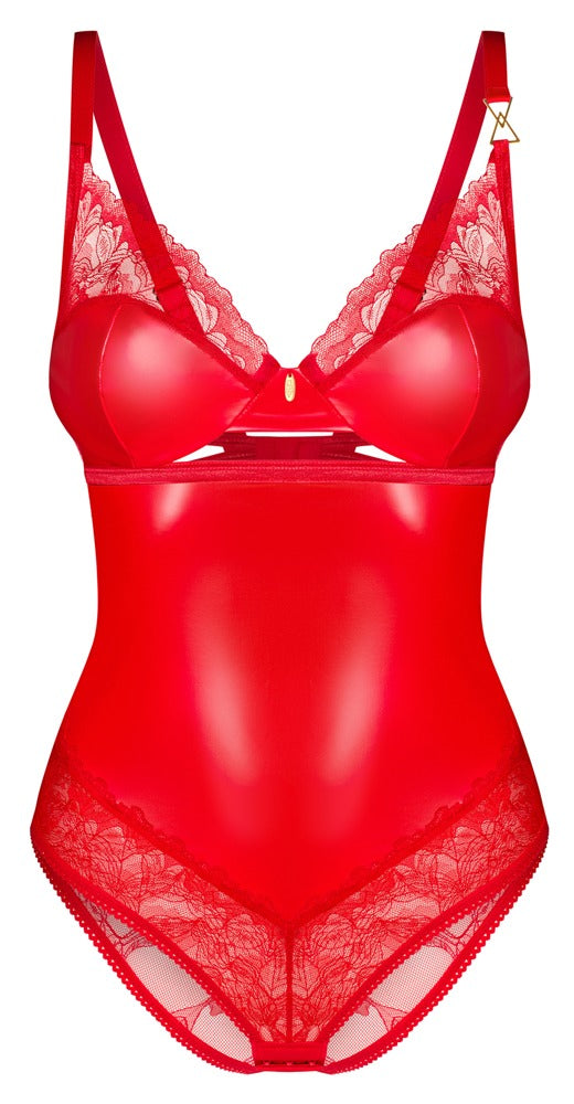 Roter Body Aliosa im Glanz-Look mit feiner Floral-Spitze von Obsessive – Ansicht 5