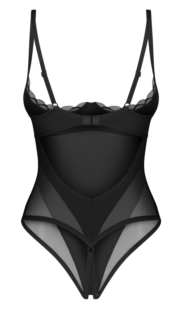 Schwarzer busenfreier Body ouvert Stelisa mit Hebe-Cups von Obsessive – Ansicht 4