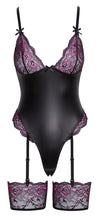Schwarzer verführerischer Straps Body mit pinken Spitzenakzenten von Cottelli LINGERIE – Ansicht 5