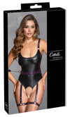 Schwarzes Set aus Straps-Body ouvert und Gürtel mit Soft-Armfesseln im Mattlook von Cottelli BONDAGE