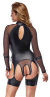 Schwarzes Set aus Straps-Body ouvert und soften Handfesseln aus Netz und Mattlook von Cottelli BONDAGE – Ansicht 8