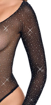 Schwarzer Langarm-Body aus Netz mit Glitzersteinen im Riostring-Style von Fantasy by Cottelli – Ansicht 4