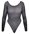 Schwarzer Langarm-Body aus Netz mit Glitzersteinen im Riostring-Style von Fantasy by Cottelli – Ansicht 5