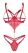 Roter Body ouvert Matildea mit Spitze und goldfarbenen Schmuckdetails von Obsessive – Ansicht 3
