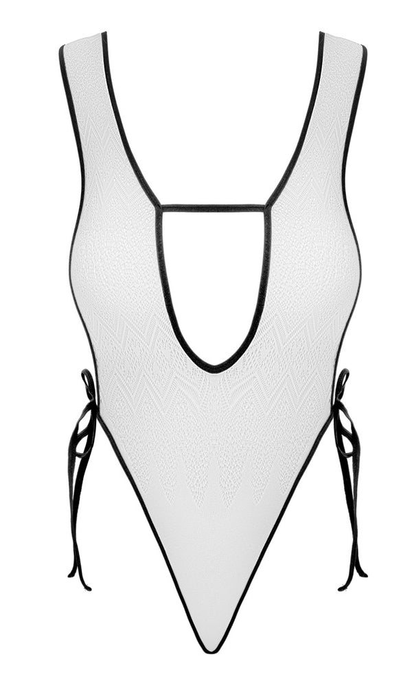 Weißer Ombre-Body mit schwarzen Kontrasten und Spitzenoptik von Fantasy by Cottelli – Ansicht 6