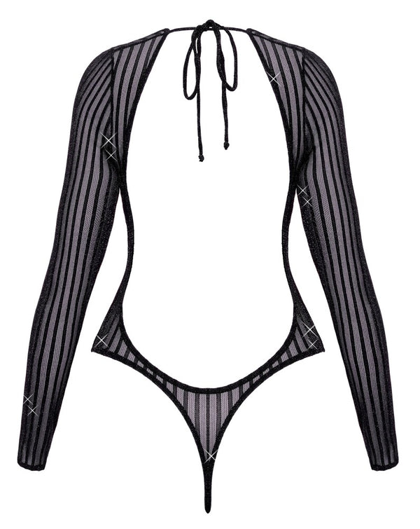 Schwarzer verführerischer glitzernder Langarm Body im Streifenlook von Fantasy by Cottelli – Ansicht 6