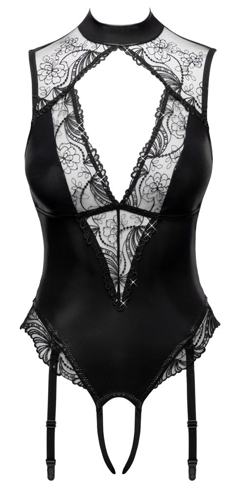 Schwarzer funkelnder Wetlook Straps Body mit offenem Schritt von Cottelli LINGERIE – Ansicht 6