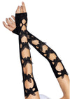 Schwarze fingerlose Handschuhe mit frechen Schmetterlingsapplikationen und Cut-Outs von Leg Avenue