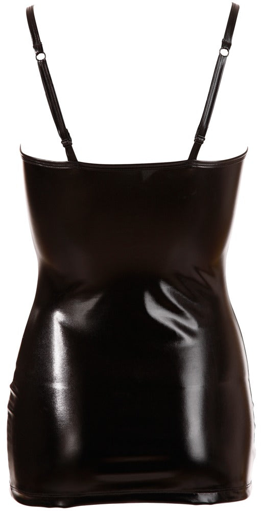 Schwarzes extrakurzes Träger-Minikleid im Wetlook mit Schnürung von Cottelli PARTY – Ansicht 6