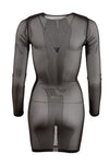 Schwarzes kurzes Langarm-Kleid aus feinem Powernet wie eine zweite Haut von Cottelli PARTY – Ansicht 6