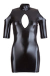 Schwarzes Wetlook-Minikleid mit Stehkragen und freien Schultern von Cottelli PARTY – Ansicht 4
